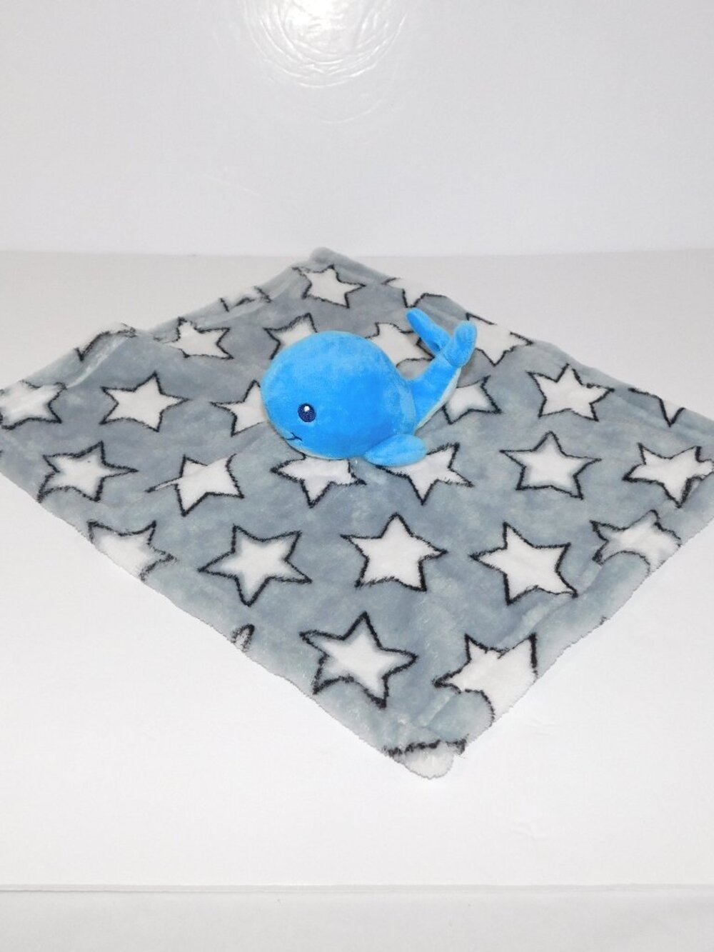 Blue Whale Shark Gray White Stars Plush Security blanket Baby Lovey nunu Soother